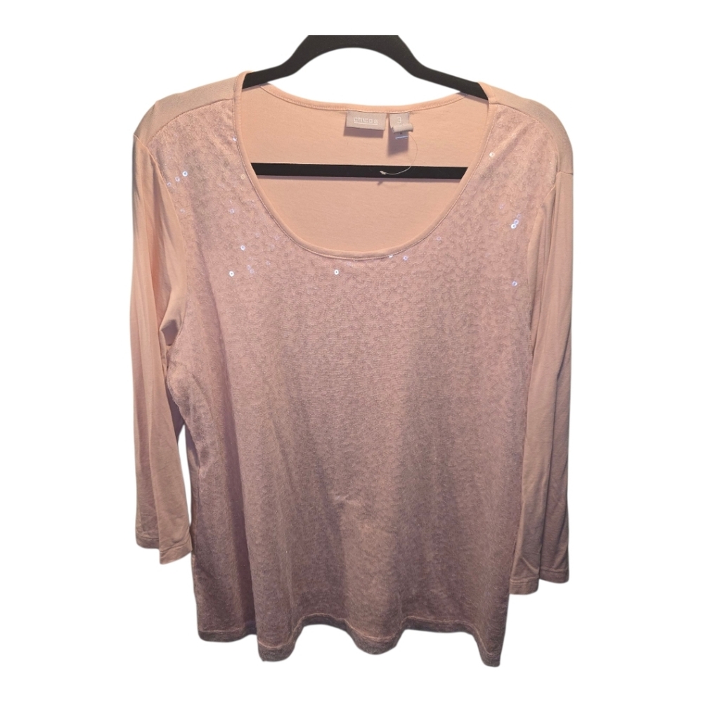 Chico's Sz. Xlarge Baby Pink Tshirt With Sequins Nwot